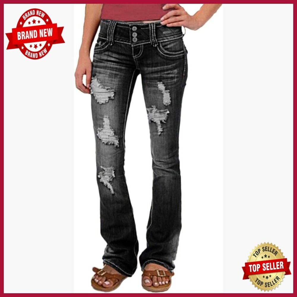 Low Rise Ripped Bootcut Wide Leg Jeans Stretchy Denim Pants
